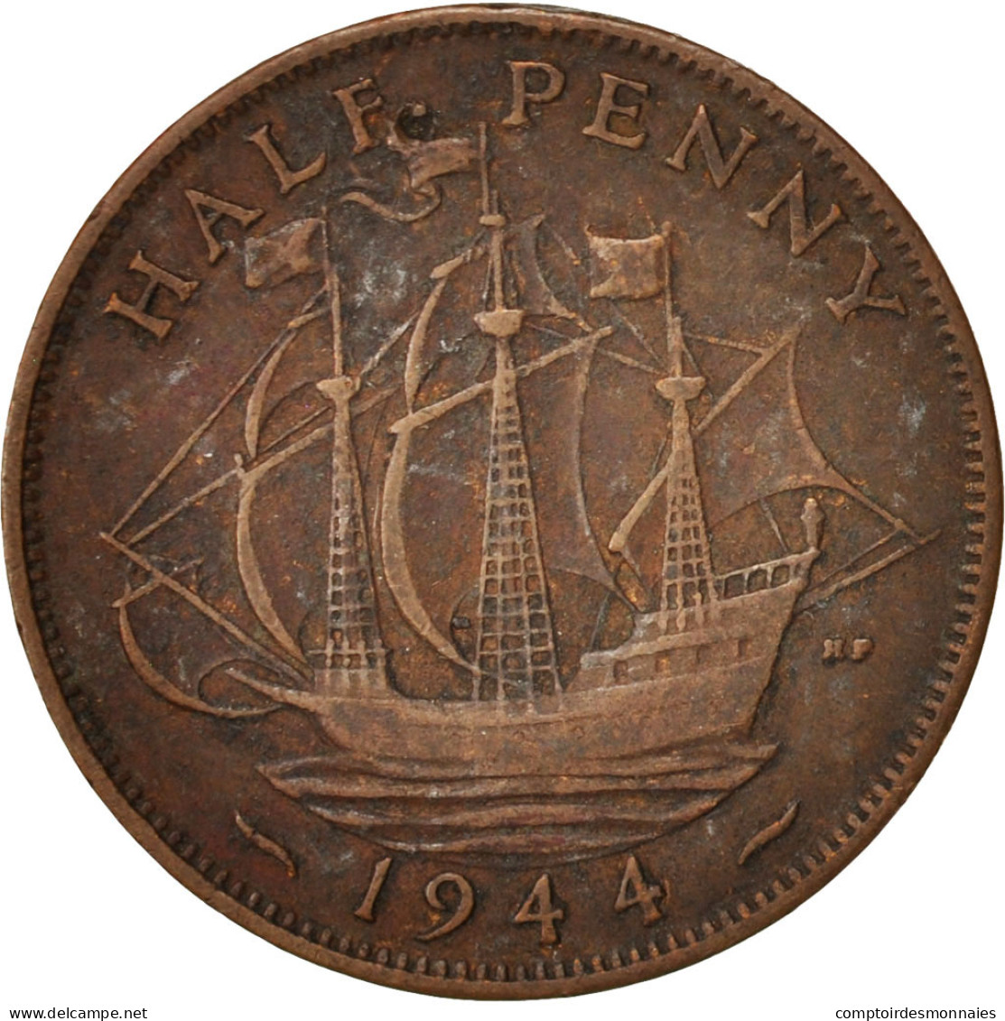 Monnaie, Grande-Bretagne, George VI, 1/2 Penny, 1944, TB+, Bronze, KM:844 - C. 1/2 Penny