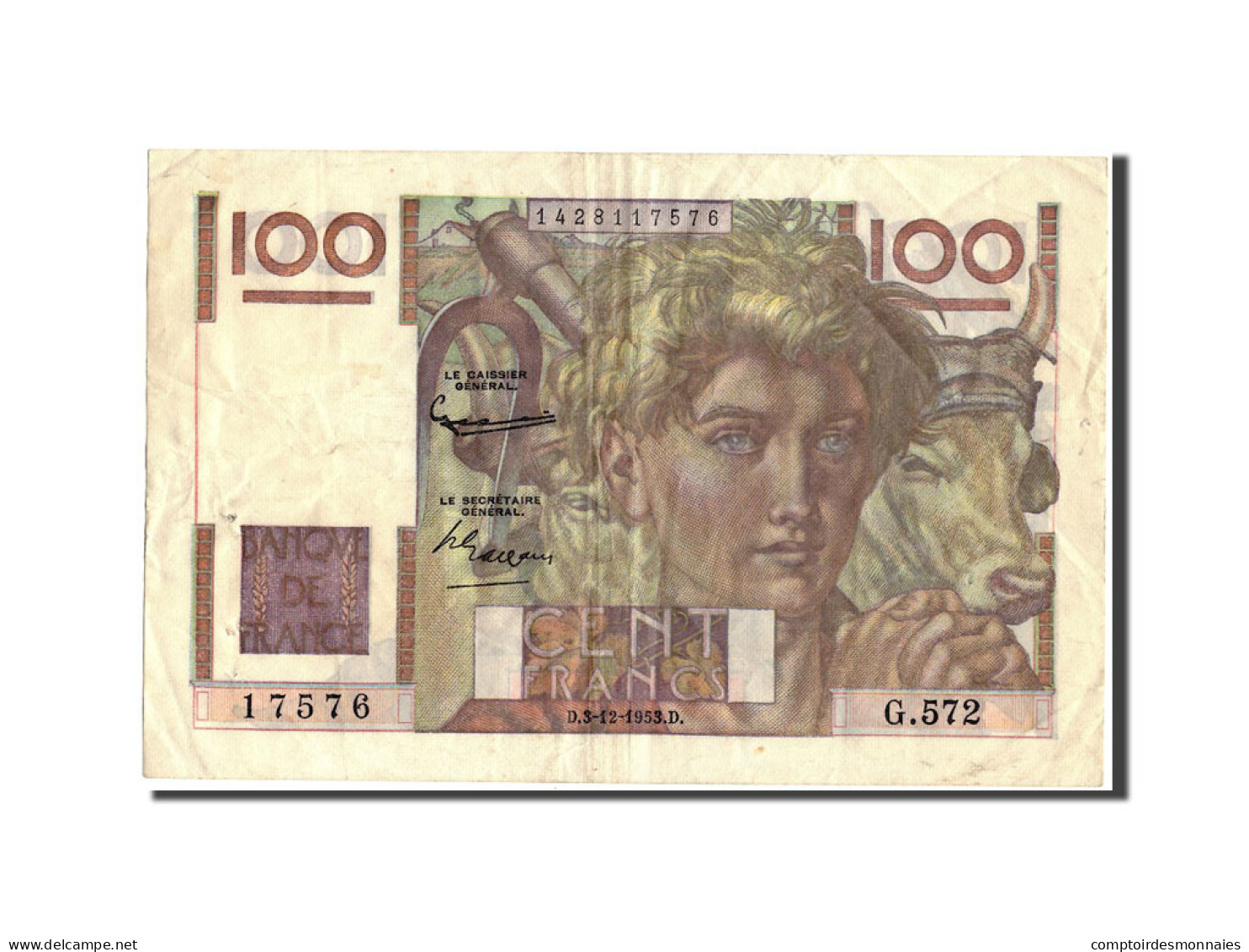 Billet, France, 100 Francs, 100 F 1945-1954 ''Jeune Paysan'', 1953, 1953-12-03 - 100 F 1945-1954 ''Jeune Paysan''