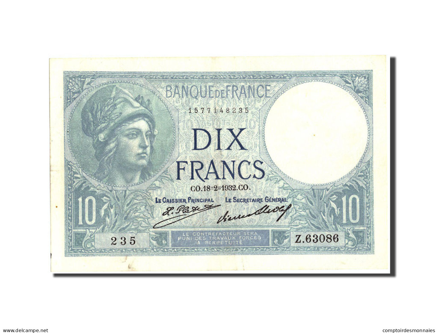 Billet, France, 10 Francs, 10 F 1916-1942 ''Minerve'', 1932, 1932-02-18, SUP - 10 F 1916-1942 ''Minerve''