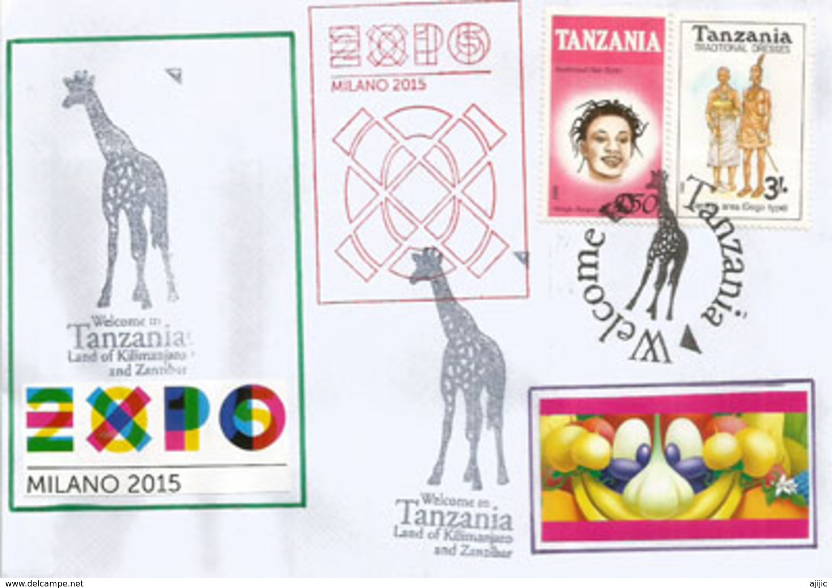 TANZANIA. EXPO MILANO 2015, Lettre Du Pavillon Tanzanie, Avec Timbres Tanzanie Du Pavillon + Tampons Officiels - 2015 – Milan (Italie)