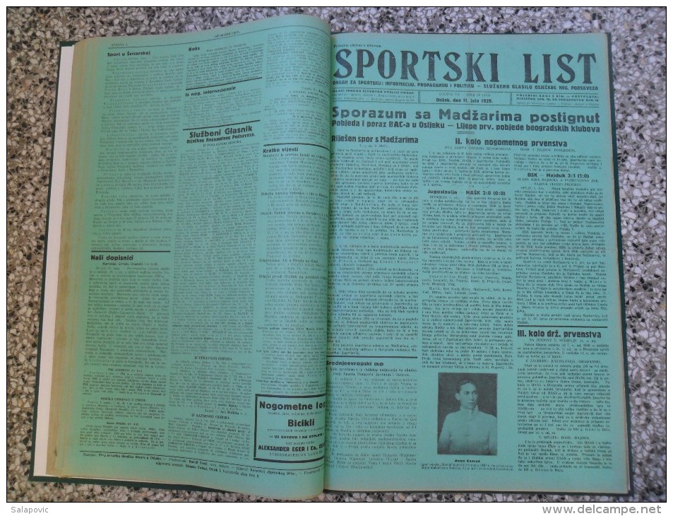 SPORTSKI LIST, SLUZBENO GLASILO OSJECKOG NOGOMETNOG PODSAVEZA, OSIJEK 1928,1929,1930  57 PIECES, BANDED