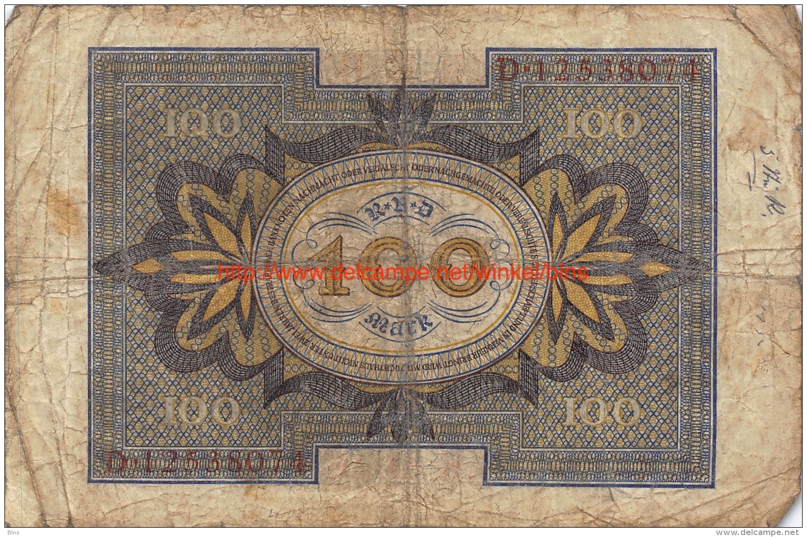 Hundert Mark 100 Reichsbanknote 1920 - 100 Mark