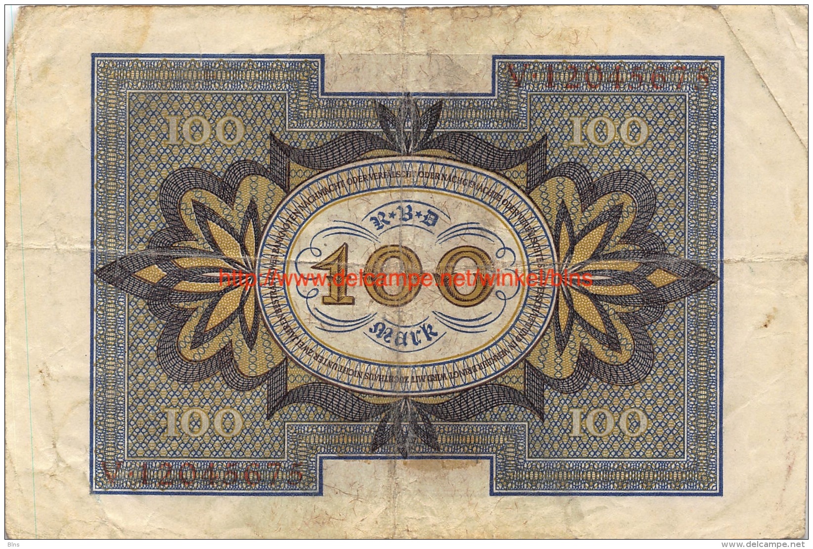 Hundert Mark 100 Reichsbanknote 1920 - 100 Mark