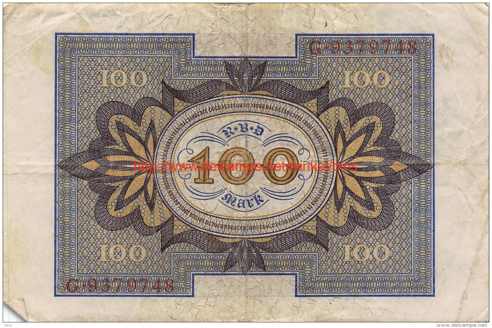 Hundert Mark 100 Reichsbanknote 1920 - 100 Mark