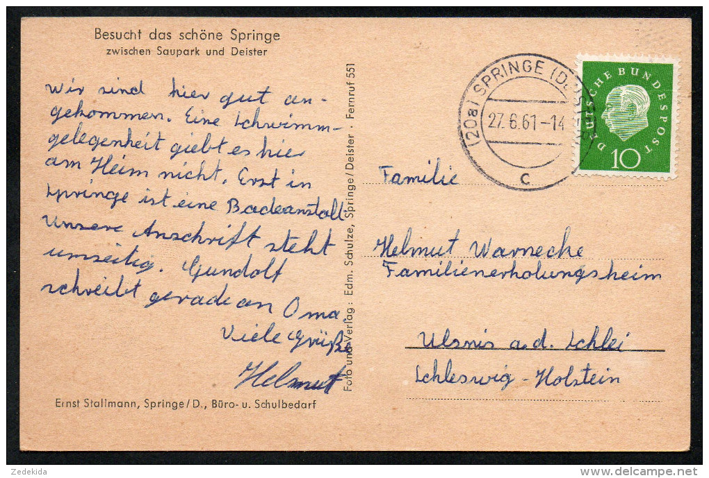 6757 - Alte Ansichtskarte - Springe Am Deister - Landheim Der Tellkampfschule Hannover - Gel 1961 - Schulze - Springe