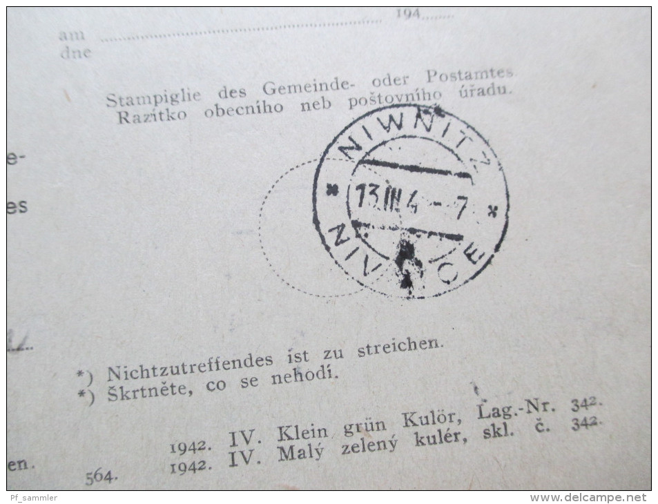 DR / Böhmen Und Mähren 1944 Dienst Nr. 10 EF Frankierter Rückschein! Korytna / Niwnitz. Randstück Rechts! - Brieven En Documenten