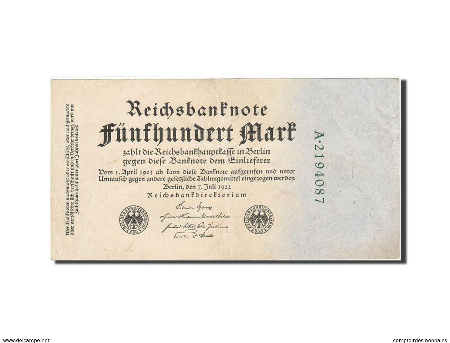 Billet, Allemagne, 500 Mark, 1922, 1922-07-07, KM:74b, TTB+ - 500 Mark