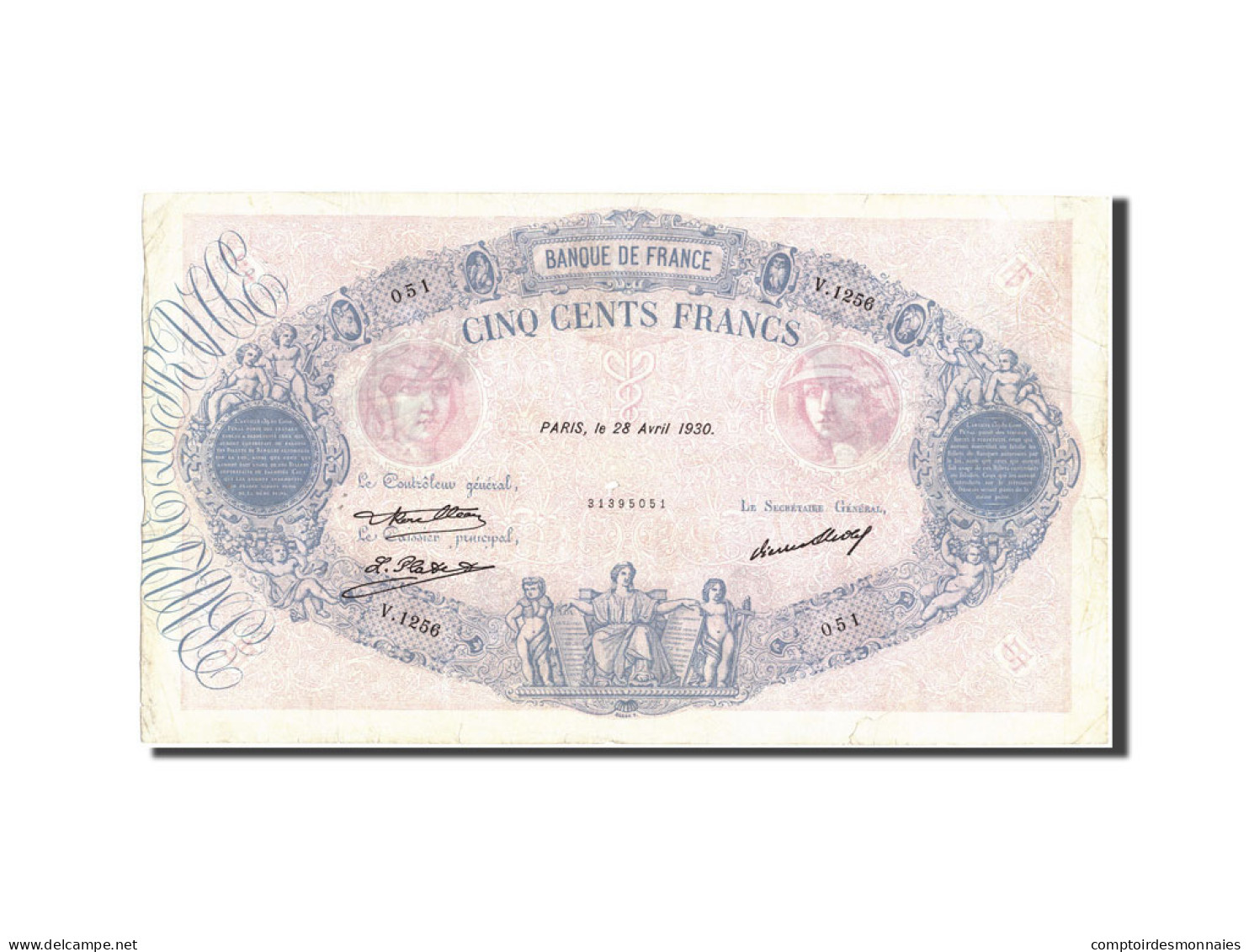 Billet, France, 500 Francs, 500 F 1888-1940 ''Bleu Et Rose'', 1930, 1930-04-28 - 500 F 1888-1940 ''Bleu Et Rose''