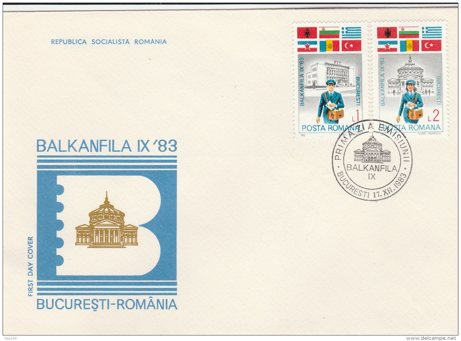 #BV3570  BALKANFILA, BALKAN, PHILATELY EXPOSITION, COVERS FDC, 1983, ROMANIA. - FDC