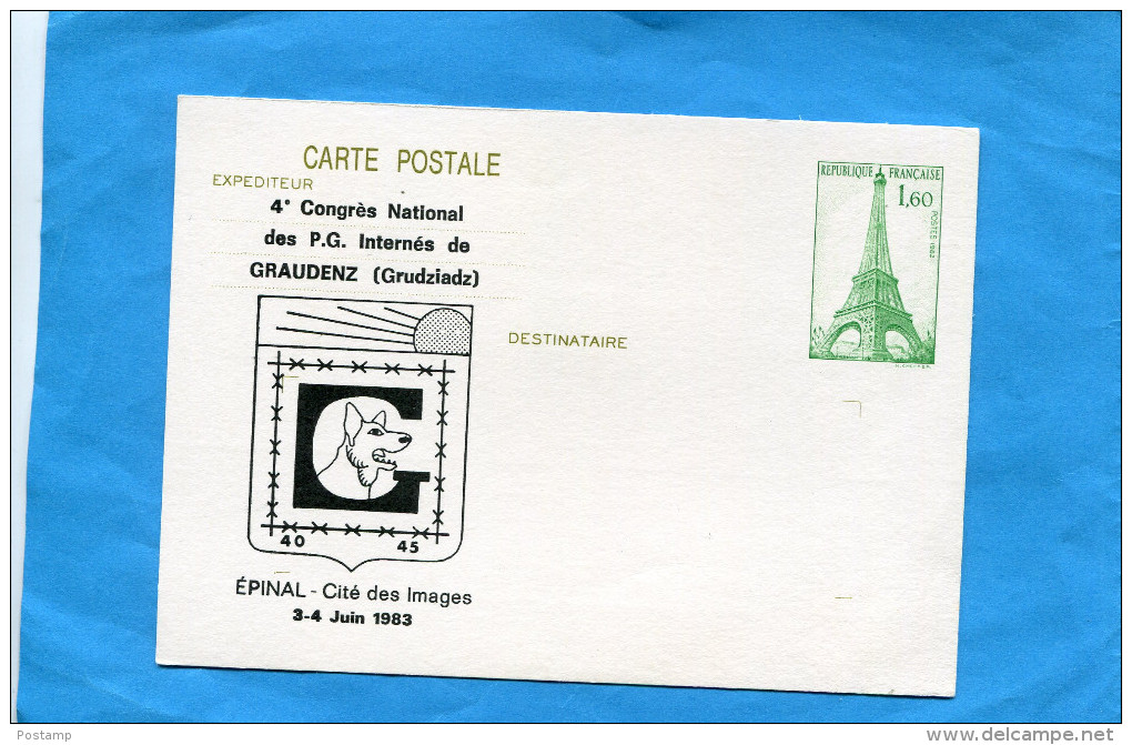 FRANCE-carte Entier Postal Neuf-repiquage "4ème Congrès Des P G Internés De GRAUDENS-40-45 Chien Et Barbelés - AK Mit Aufdruck (vor 1995)