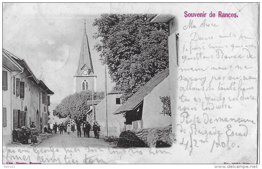 SOUVENIR DE RANCES &#8594; Sehr Belebte Dorfstrasse Anno 1902  &#9658;seltener Militärstempel ESCADRON DE DRAGONS&#9668; - Rances
