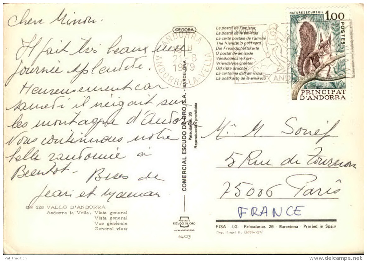 ANDORRE - Oblitération D 'Andorre Sur Carte Postale Pour La France 1979 - A Voir - L  3723 - Briefe U. Dokumente