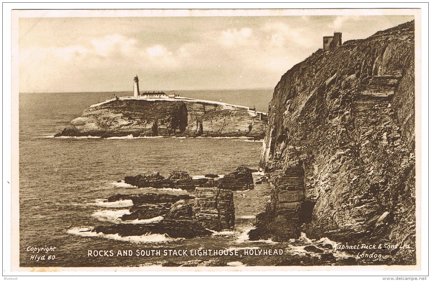 RB 1119 - Raphael Tuck Postcard Rocks &amp; South Stack Lighthouse Holyhead - Anglesey Wales - Anglesey