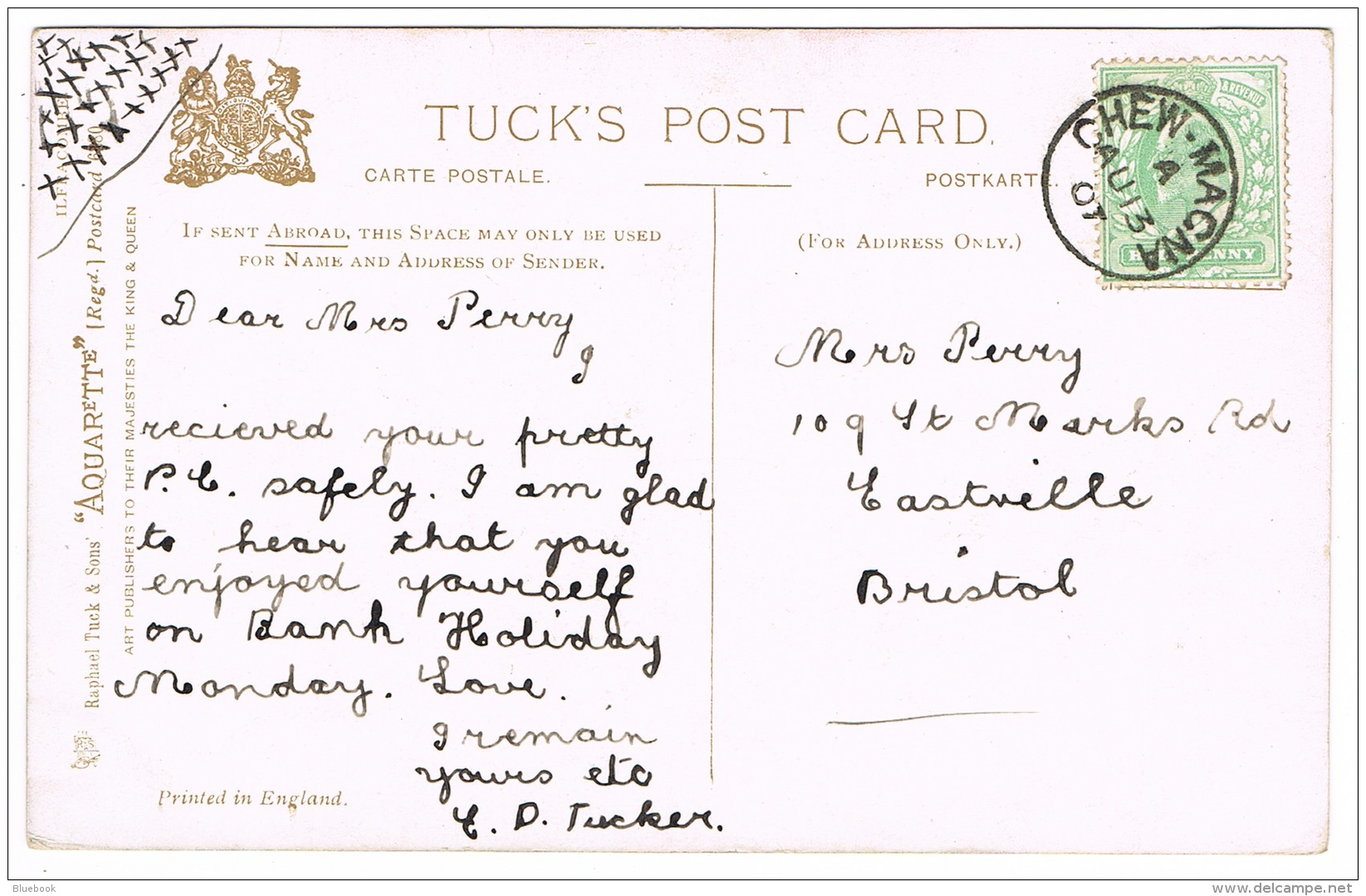 RB 1121 -  Raphael Tuck 1907 Postcard Ilfracombe Devon - Good Chew Magna Postmark Somerset - Ilfracombe