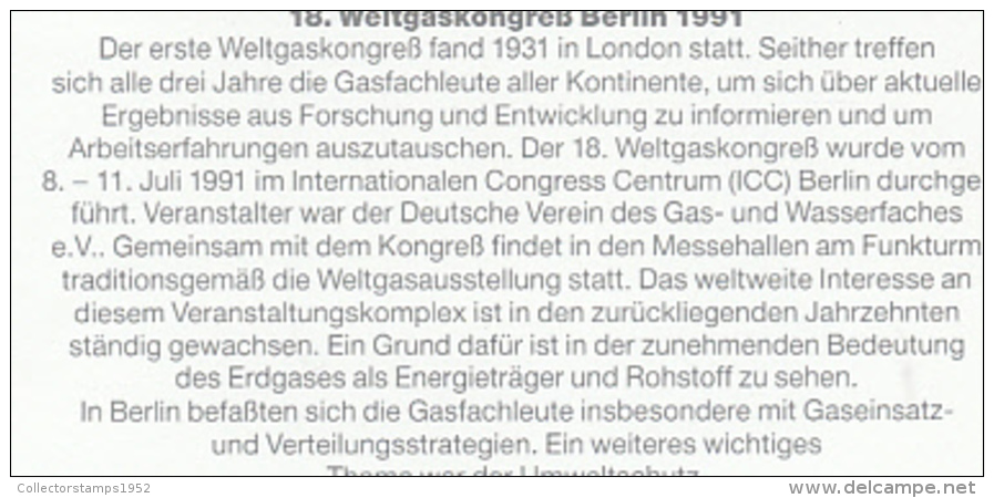 50248- WORLD GAS CONGRESS, ENERGY, MINISHEET, 1991, WEST GERMANY - Gas