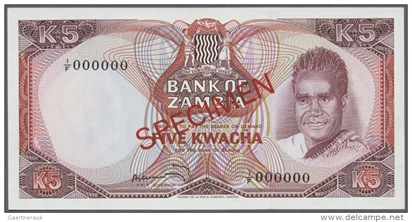 Zambia: 5 Kwacha ND(1973) SPECIMEN, P.15s In Perfect UNC Condition (D) - Zambia