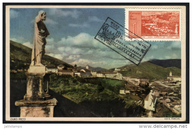 OURO PRETO: General View, 250th Anniversary Of The City, Maximum Card Of JUL/1961, With Special Postmark, VF... - Maximum Cards