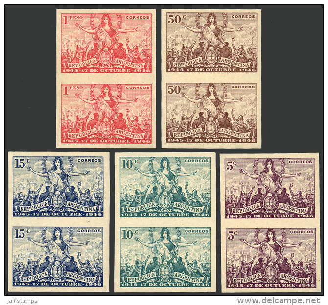 GJ.935/937, 1946 Anniversary Of 17 October, PROOFS In The Issued Colors, Imperforate Pairs On Regular Paper,... - Sonstige & Ohne Zuordnung