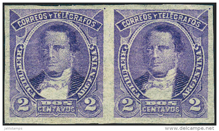 GJ.102P, 1889 2c. Derqui, IMPERFORATE PAIR, Mint Part Original Gum, VF Quality! - Sonstige & Ohne Zuordnung