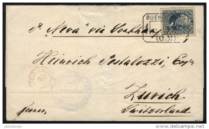 GJ.51, 20c. Velez Sársfield Rouletted, Franking A Folded Cover Sent To Switzerland On 14/NO/1878, Transit... - Sonstige & Ohne Zuordnung