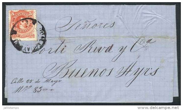 Folded Cover Dated 20/OC/1869, Franked By GJ.38 (5c. Rivadavia With Groundwork Of Crossed Lines), With The Rare... - Sonstige & Ohne Zuordnung