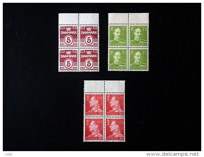 1938,1942,1961 Heftchenblatt (3x) Zifferzeichnung 4 X Mi.-Nr.244a,Christian X 4 X Mi.-Nr.270,Frederik IX 4 Mi.-Nr.391x - Blocs-feuillets