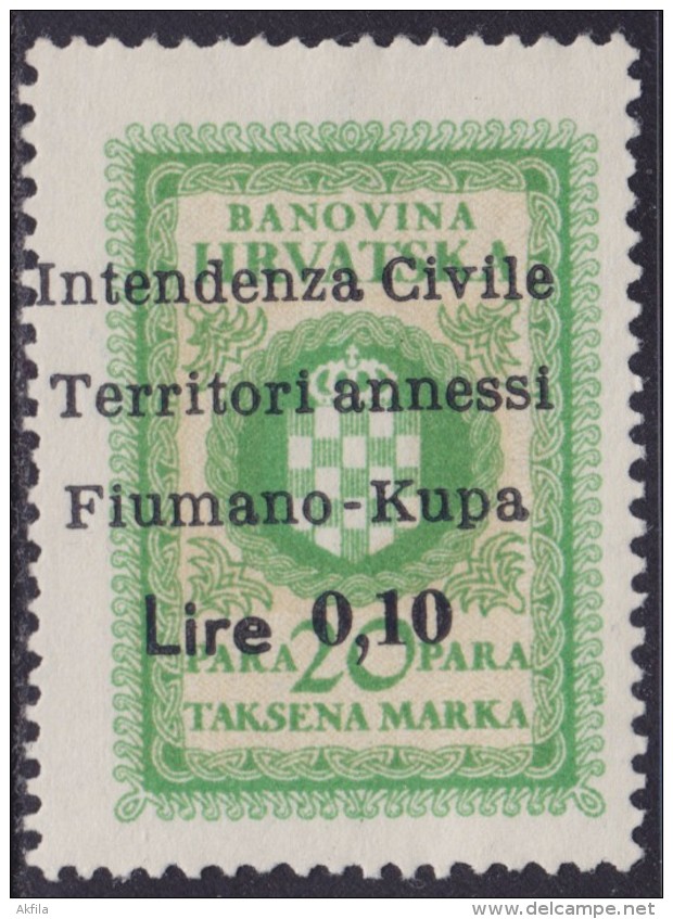 5403. Italy Croatia Fiume Rijeka Revenue Stamp (Lire 0.10) - Fiume & Kupa