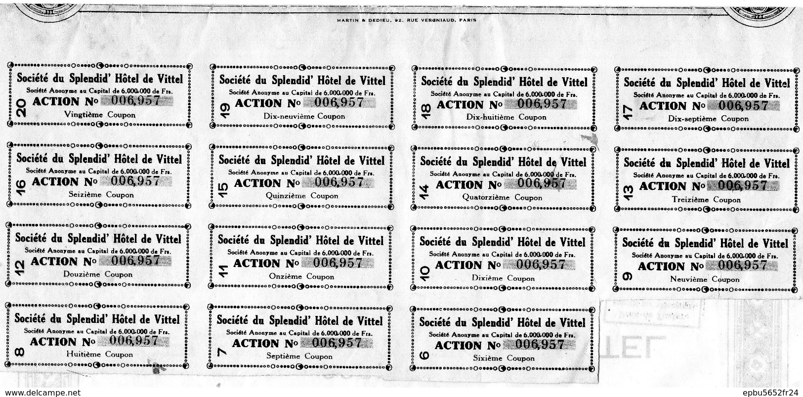 Action De 500 Francs Société Du SPLENDID' HOTEL De VITTEL  1928   - 15 Coupons (Anciennement Hotel De La Renaissance - Toerisme