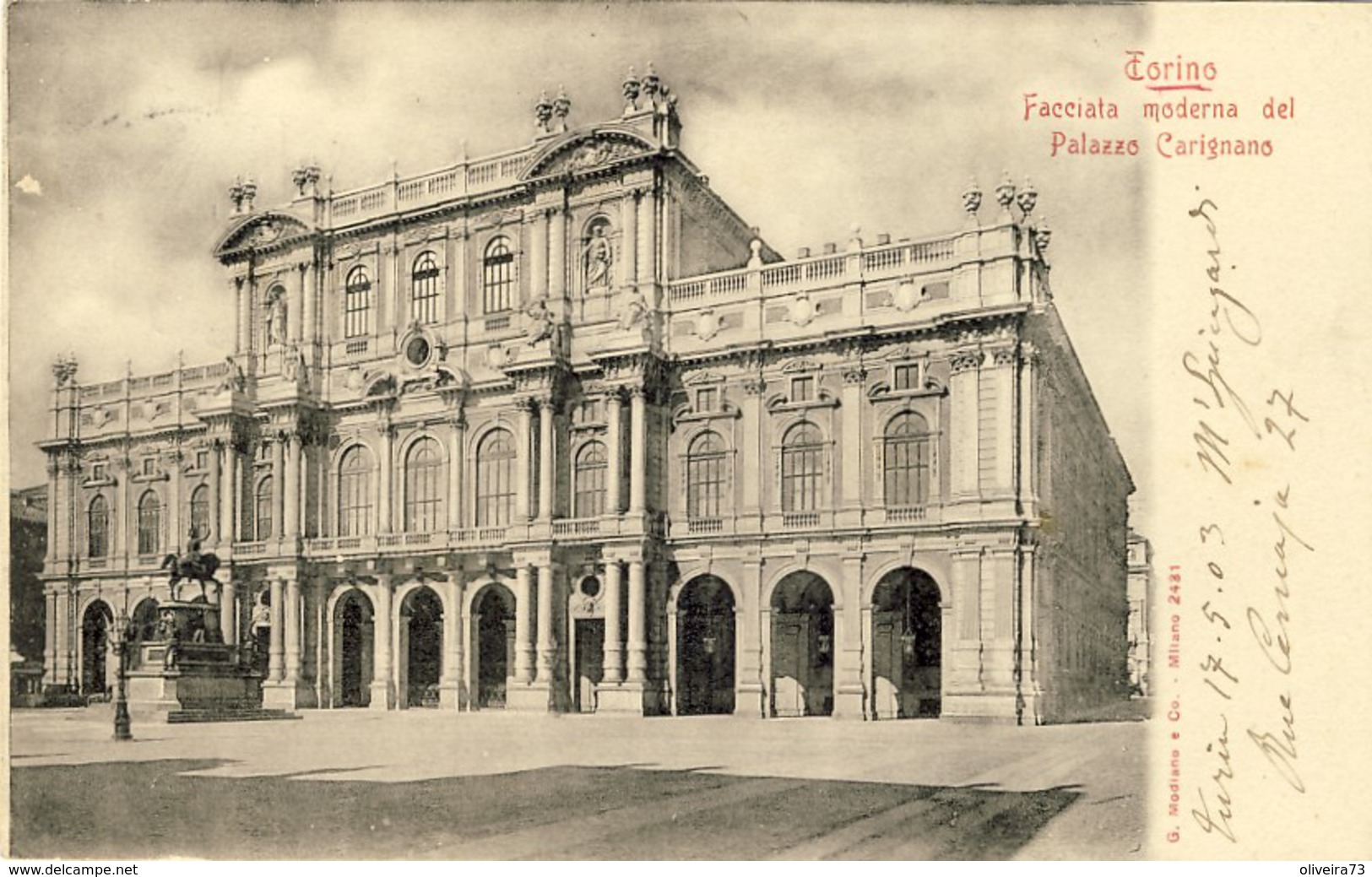 ITALIE, TORINO, Facciata Moderna Del Palazzo Carignano, 1903 , 2 Scans - Palazzo Carignano
