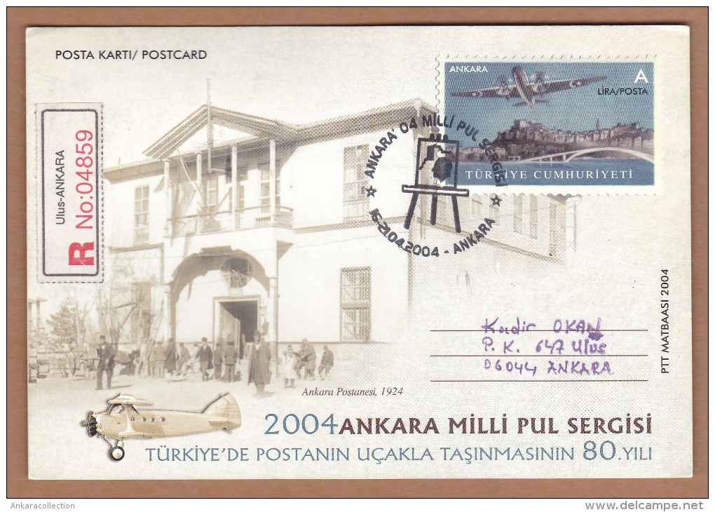 AC  -  2004 ANKARA NATIONAL STAMP EXHIBITION & 80th ANNIVERSARY OF AIRMAIL POST IN TURKEY  16 APRIL 2004 REGISTERED - Postal Stationery