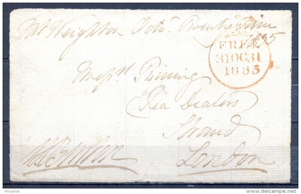 1835 , GRAN BRETAÑA , FRONTAL CIRCULADO A LONDRES , MARCA " FREE " - ...-1840 Préphilatélie