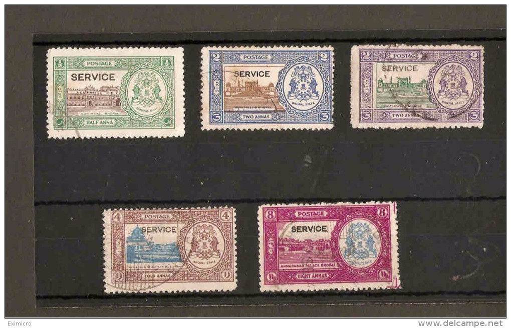 INDIA - BHOPAL 1935 -1949 OFFICIALS SET TO 8a SG O336/O340  FINE USED Cat £5.35 - Bhopal