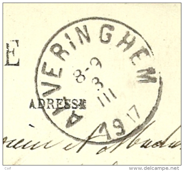 Kaart (PARIS) Met Als Aankomst Stempel ALVERINGHEM Op 3/3/1917 - Unbesetzte Zone