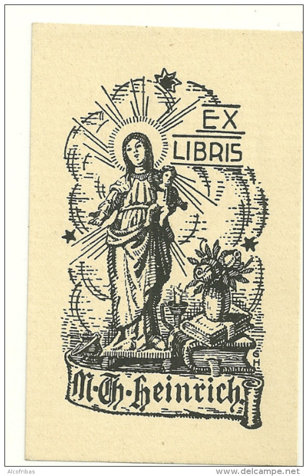 Ex Libris M Th Heinrich Vierge Et Enfant Bible - Ex-Libris