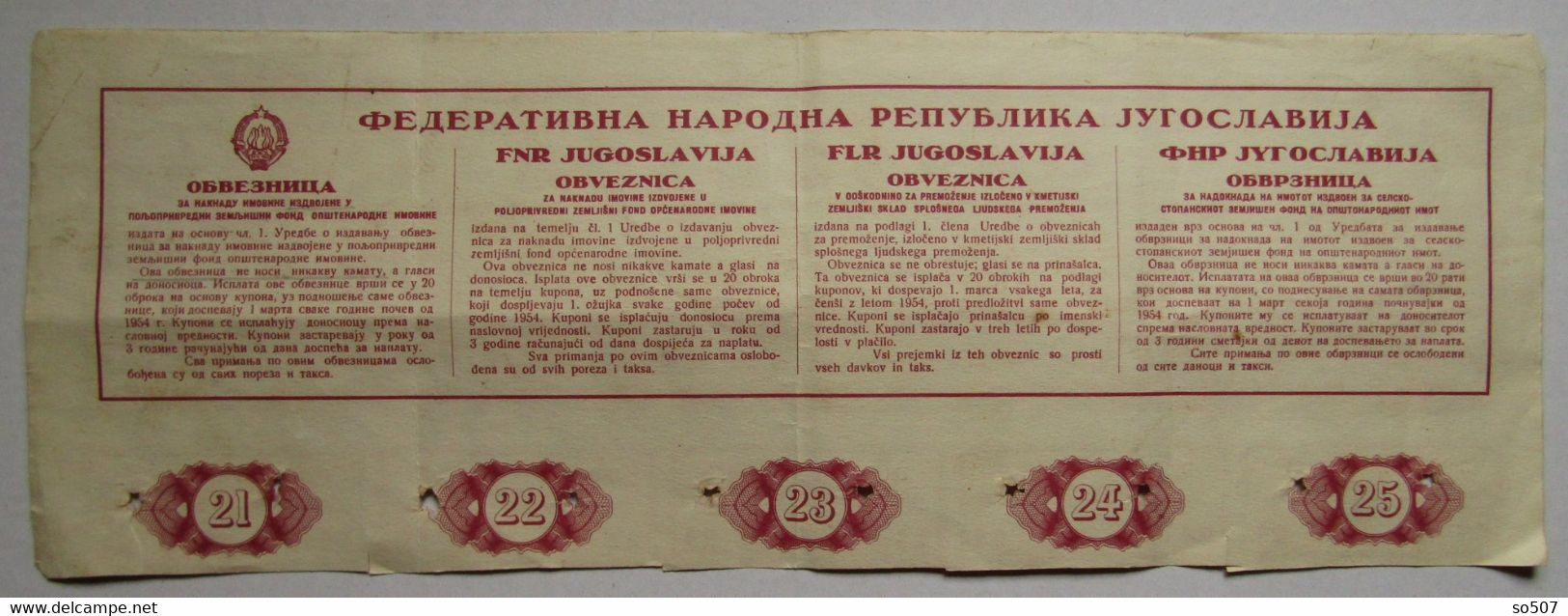 X1- Loan, Bonds, Obligation 50 000 Dinara 1954. Fifty Thousand Dinars - FNRJ Yugoslavia