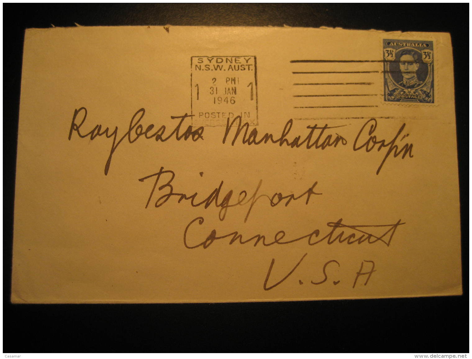 Sydney 1946 To Connecticut USA Stamp On Cancel Cover N.S.W. Australia - Briefe U. Dokumente