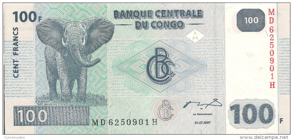 Congo P98, 100 Francs, Elephant / Hydroelectric Dam On Congo River, 2007, UNC - Democratische Republiek Congo & Zaire