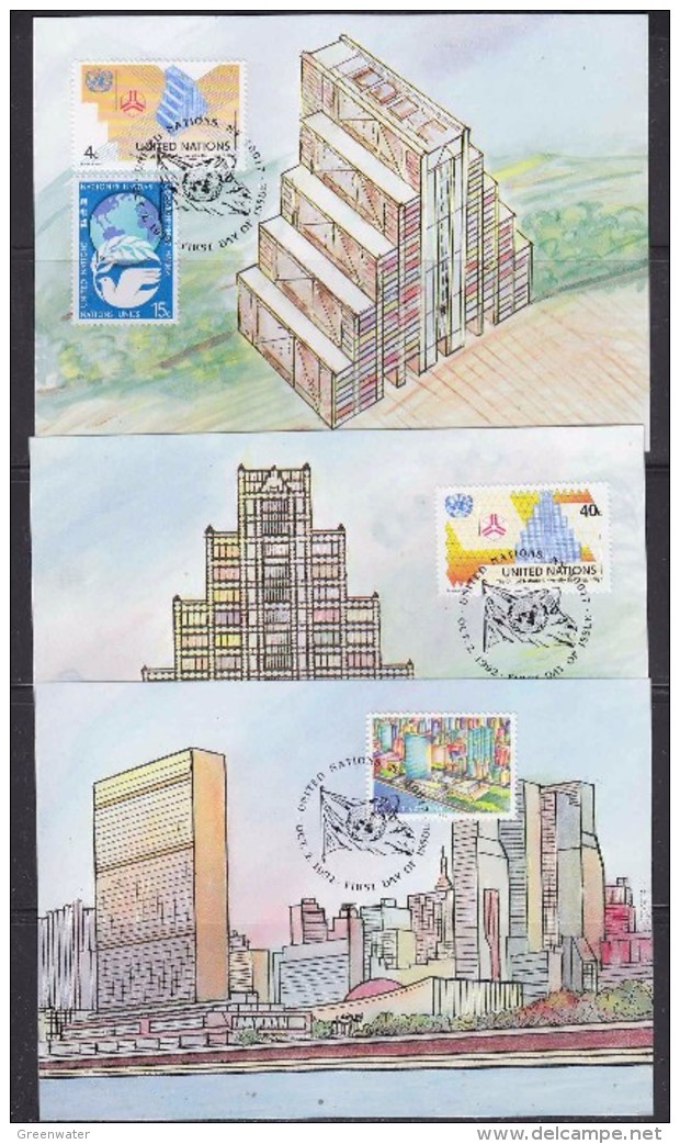 United Nations New York 1992 Definitives 4v 3 Maxicards (32867) - Maximum Cards