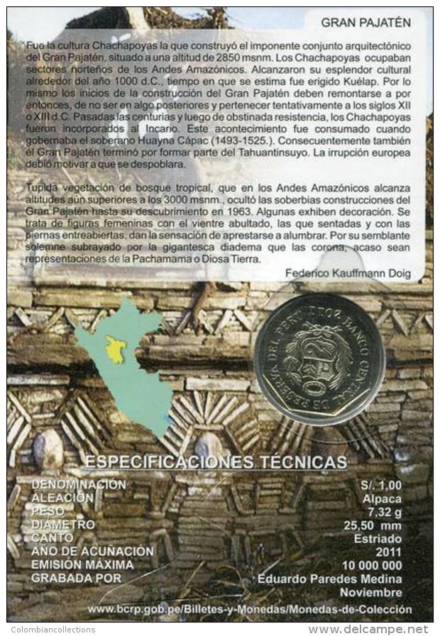 Lote PM2011-4, Peru, 2011, Moneda, Coin, Folder, 1 N Sol, Gran Pajatén, Indigenous Theme - Peru