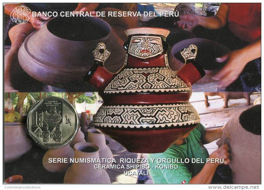 Lote PM2016-2, Peru, 2016, Moneda, Coin, Folder, 1 N Sol, Ceramica Shipibo - Konibo, Indigenous Theme - Peru