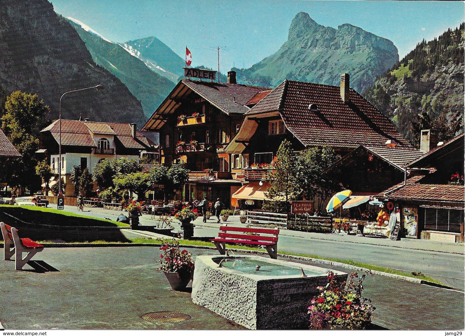 Zwitserland/Die Schweisz/Suisse, Kandersteg, Dorfbrunnen, Rinderhorn, Gellihorn, 1977 - Steg