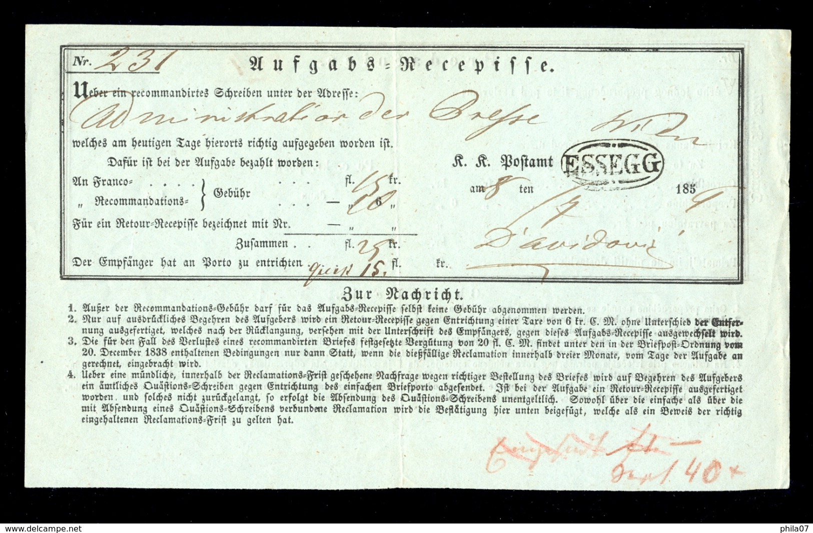 Hungary-Croatia - Postal Document That Is Used In Osijek - Esseg 1854 / 2 Scans - Other & Unclassified