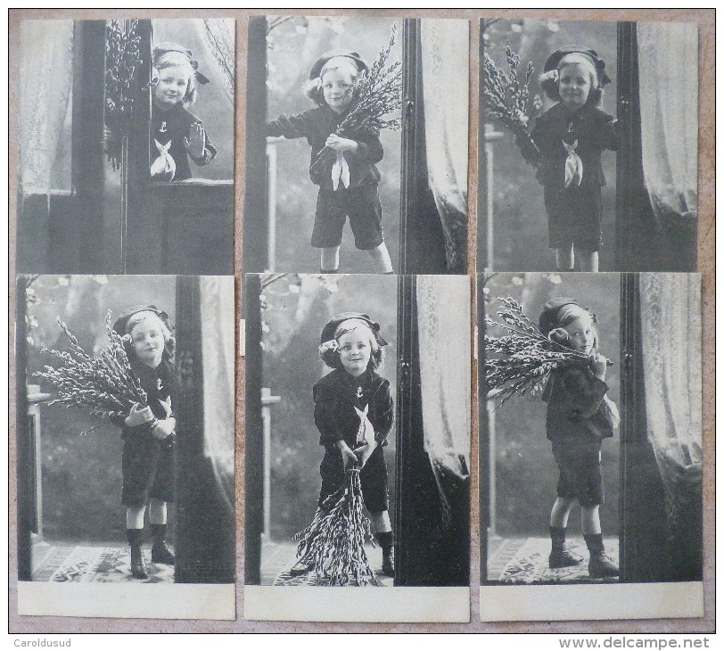 Lot 6x Photo PRECURSEUR EPJ E.P.J. SERIE 0597 ENFANT Devant Porte Et Branche De Noisetier 1903 Vers Lodelinsart - Collections & Lots