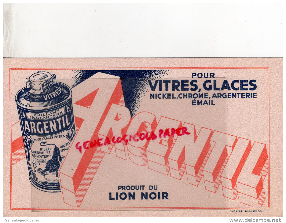 BUVARD - ARGENTIL- POUR NICKEL-CHROME ARGENTERIE- VITRES- EMAIL-LION NOIR -PARIS - Wassen En Poetsen