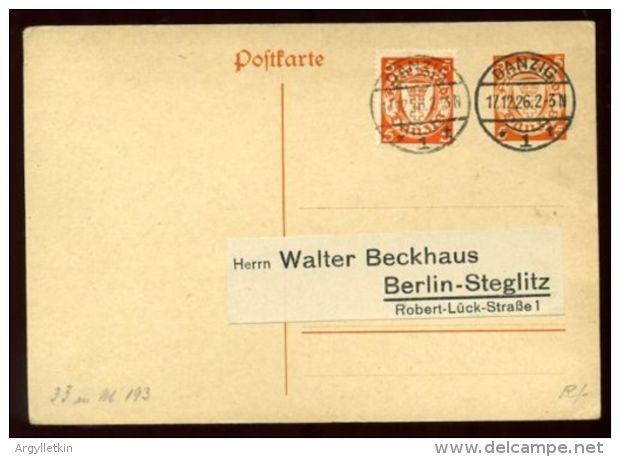 DANZIG STATIONERY CARD 1926 - Ganzsachen