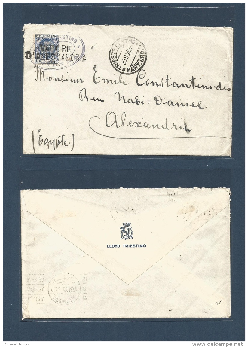 Italy - Xx. 1928. Triest - Alexandrie, Egypt. "Vapore D'Alessandria" + Oval Lilac Triestino Steamer / Viena. Perfin 1,25 - Sin Clasificación