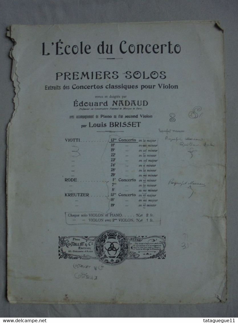 Ancien - Partition VIOTTI 13ème Concerto Premier Solo Pour Violon Par E. NADAUD - Streichinstrumente