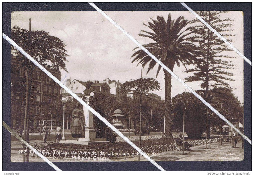 "AMBULANCIAS AVENIDA-GARE 1933 Postcard "Lisboa Liberdade Street" 5x Lusíadas Portugal Pinheiro Chagas Statue CPA Sp4300 - Cartas & Documentos