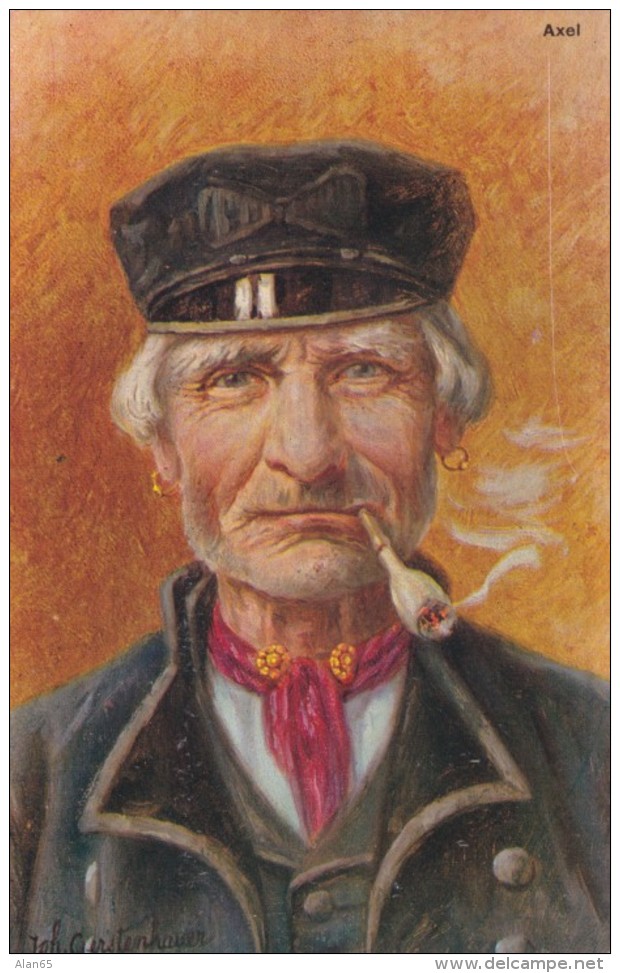 Axel Netherlands Gerstenhauer Artist Signed Image Man With Pipe Traditional Fashion, C1900s Vintage Postcard - Axel