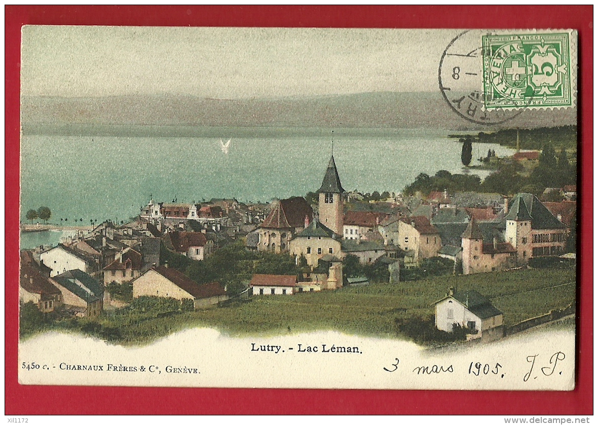 FIN-02  Lutry Lavaux, Lac Léman. Cachet Frontal En 1905. Précurseur. - Lutry